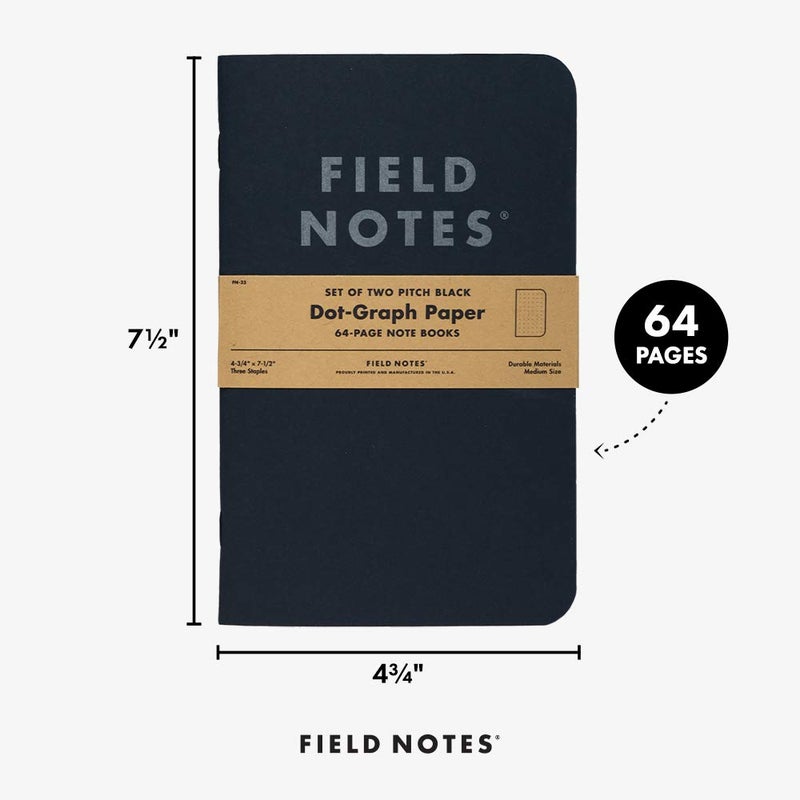 Field Notes 2-Pack Pitch Black Notebooks (4.75" X 7.5"), Dot-graph, 64 Pages | Thin Pocket Sized EDC Notebook With 90 GSM Paper & Paperback Cover | Work Notebooks For Note Taking | Made in the USA - Image 5